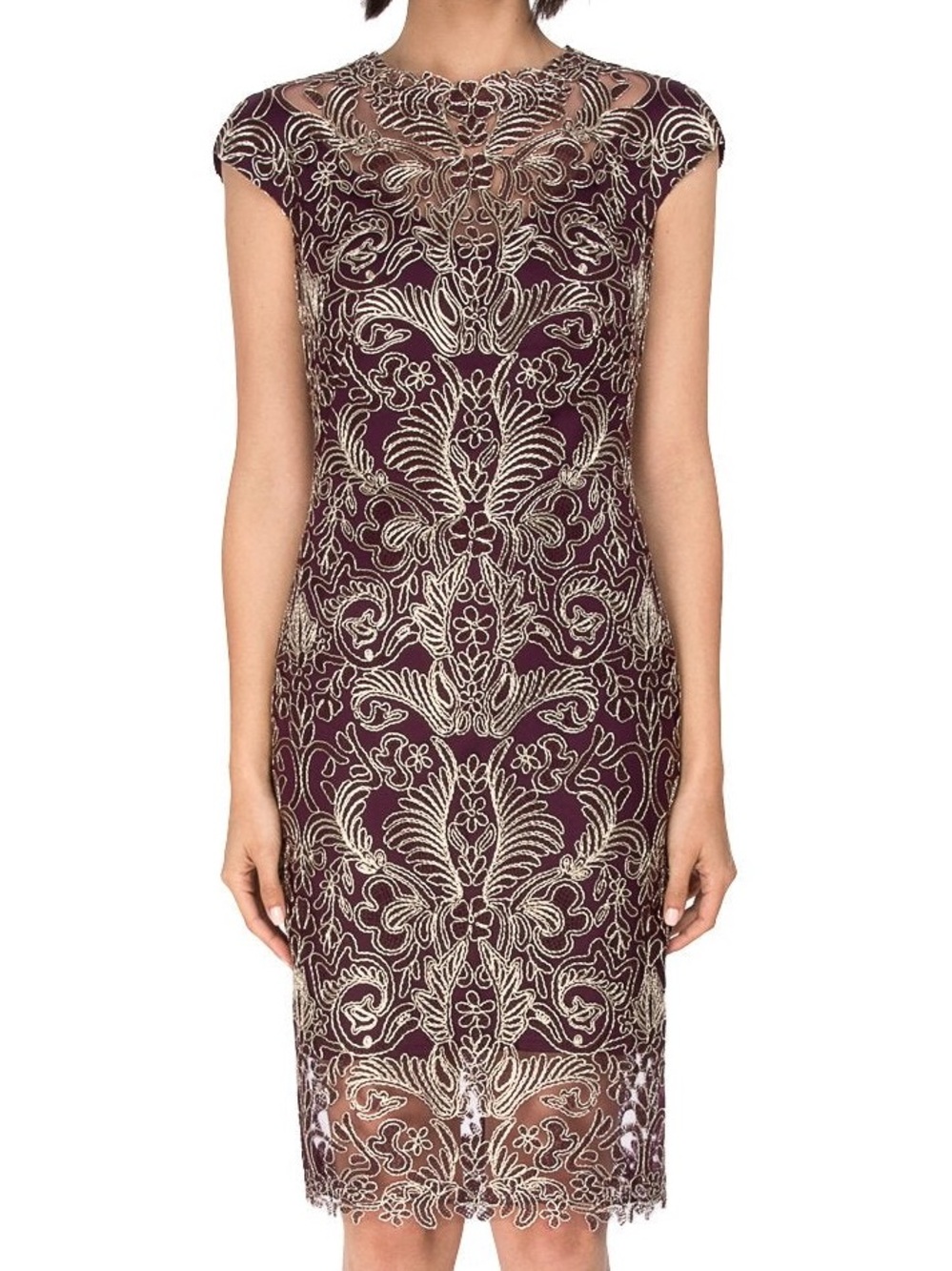 NWT Tadashi Shoji Abigail Dress Blackberry Gold Embroidered Lace Size 10 $408 - Picture 1 of 16